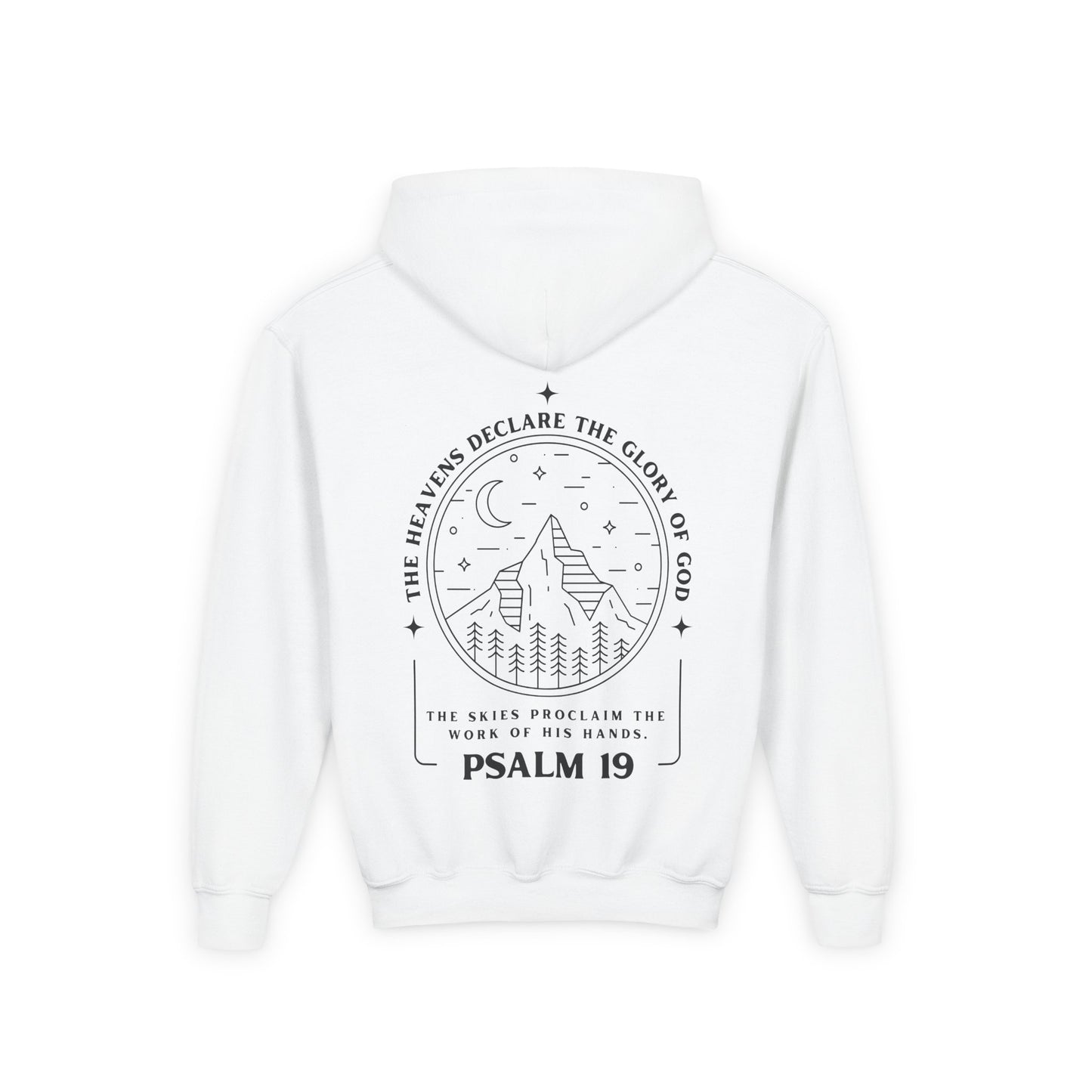 Youth Psalm 19 Hooded Sweatshirt, Cozy Kids Christian Apparel, 'The Heavens Declare The Glory Of God' Teen Bible Verse Hoodie