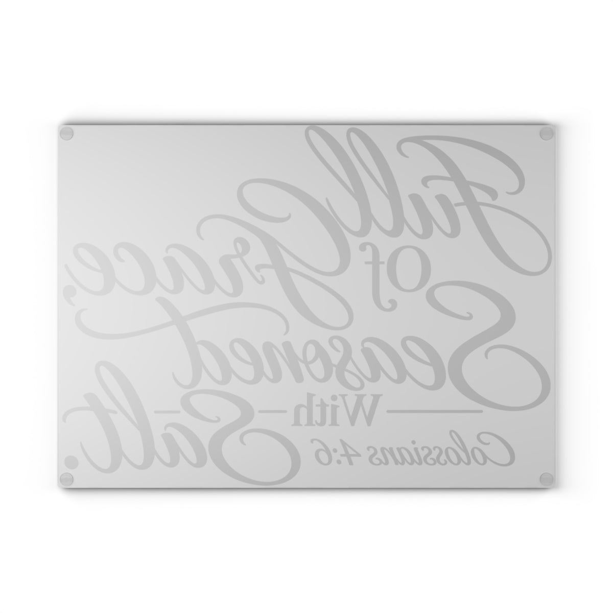 Full of Grace Seasoned with Salt Glass Cutting Board | Grey Christian Kitchen Decor | Colossians 4:6