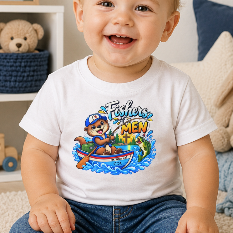 Fishers of Men Christian Infant T-Shirt – Matthew 4:19 Faith-Based Baby Tee with Cute Otter Design