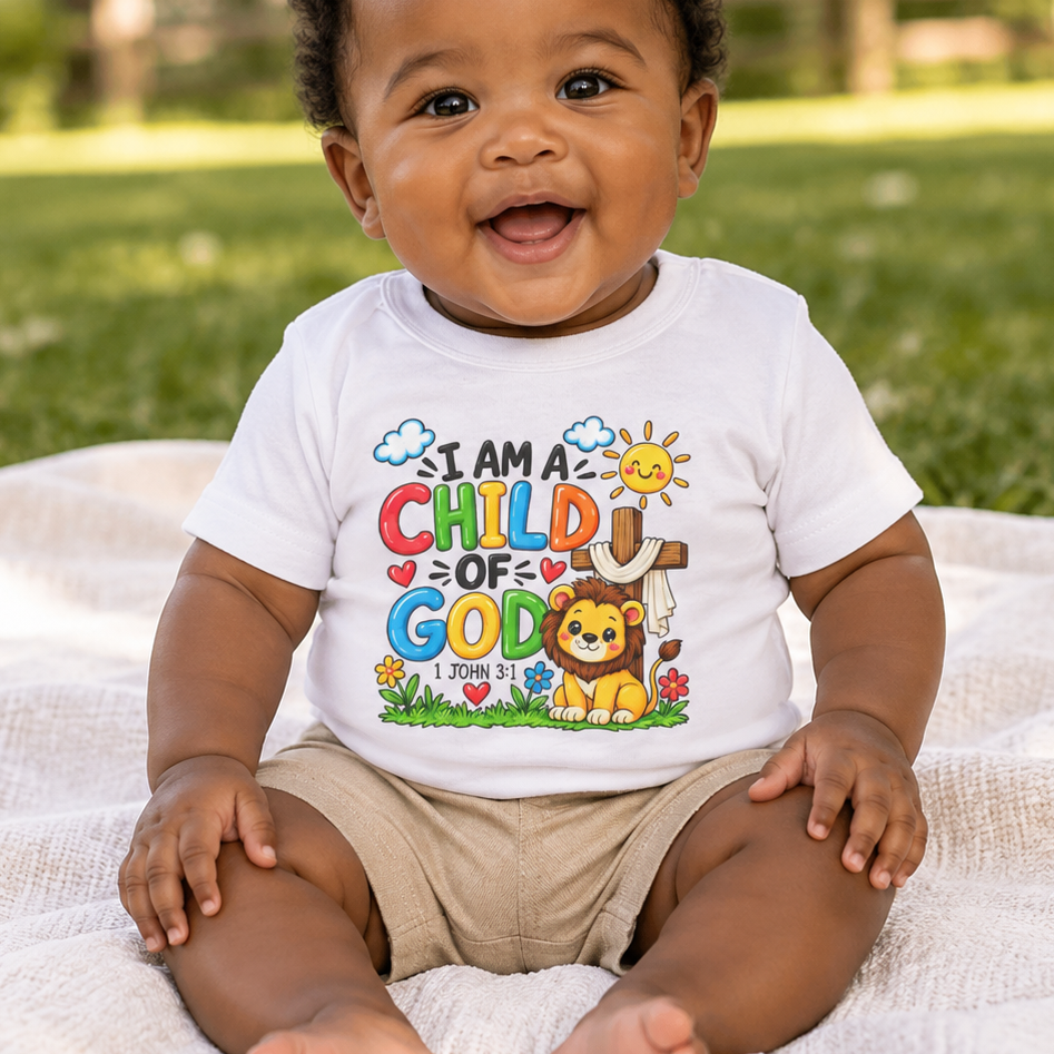 I Am A Child of God Infant Christian T-Shirt | 1 John 3:1 Bible Verse Baby Tee | Faith-Based Baby Top