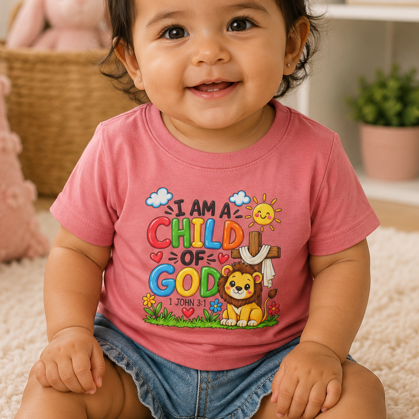 I Am A Child of God Infant Christian T-Shirt | 1 John 3:1 Bible Verse Baby Tee | Faith-Based Baby Top