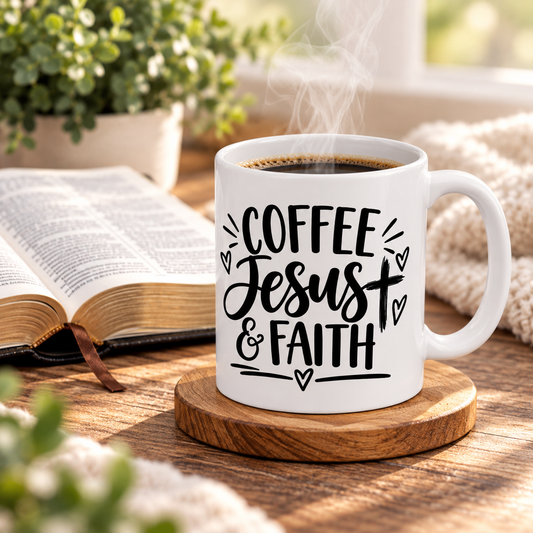 Coffee Jesus & Faith Christian Coffee Mug | Inspirational Faith-Based Ceramic Cup | 11oz & 15oz