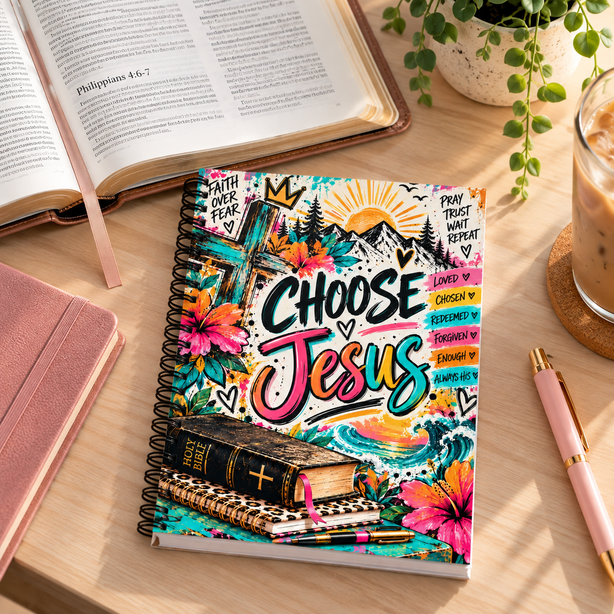 Choose Jesus Christian Spiral Notebook | Colorful Faith Journal for Women & Teen Girls