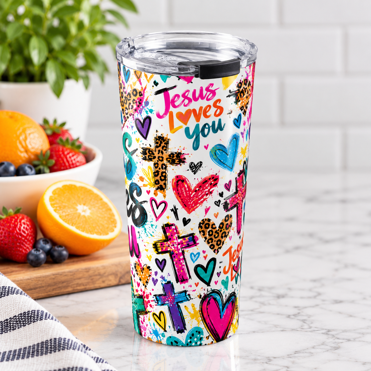 Jesus Loves You 20oz Tumbler | Colorful Christian Faith Cup with Lid