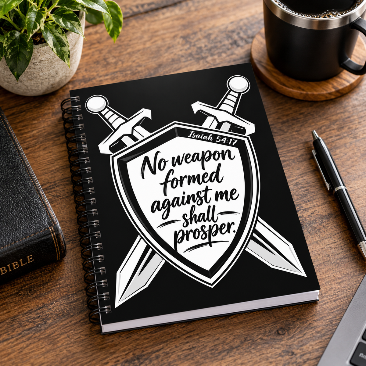 No Weapon Formed Against Me Shall Prosper Spiral Notebook | Isaiah 54:17 Christian Journal