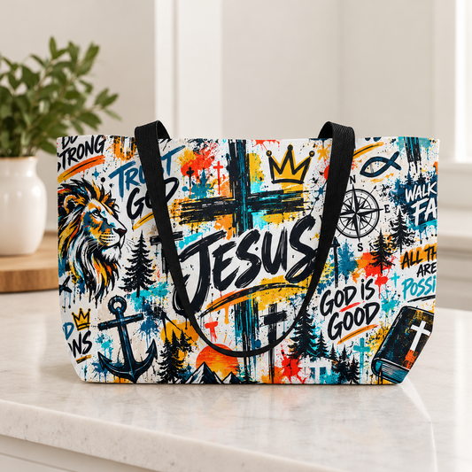 Jesus Christian Tote Bag | Faith Over Fear & Trust God Large Bible Verse Tote