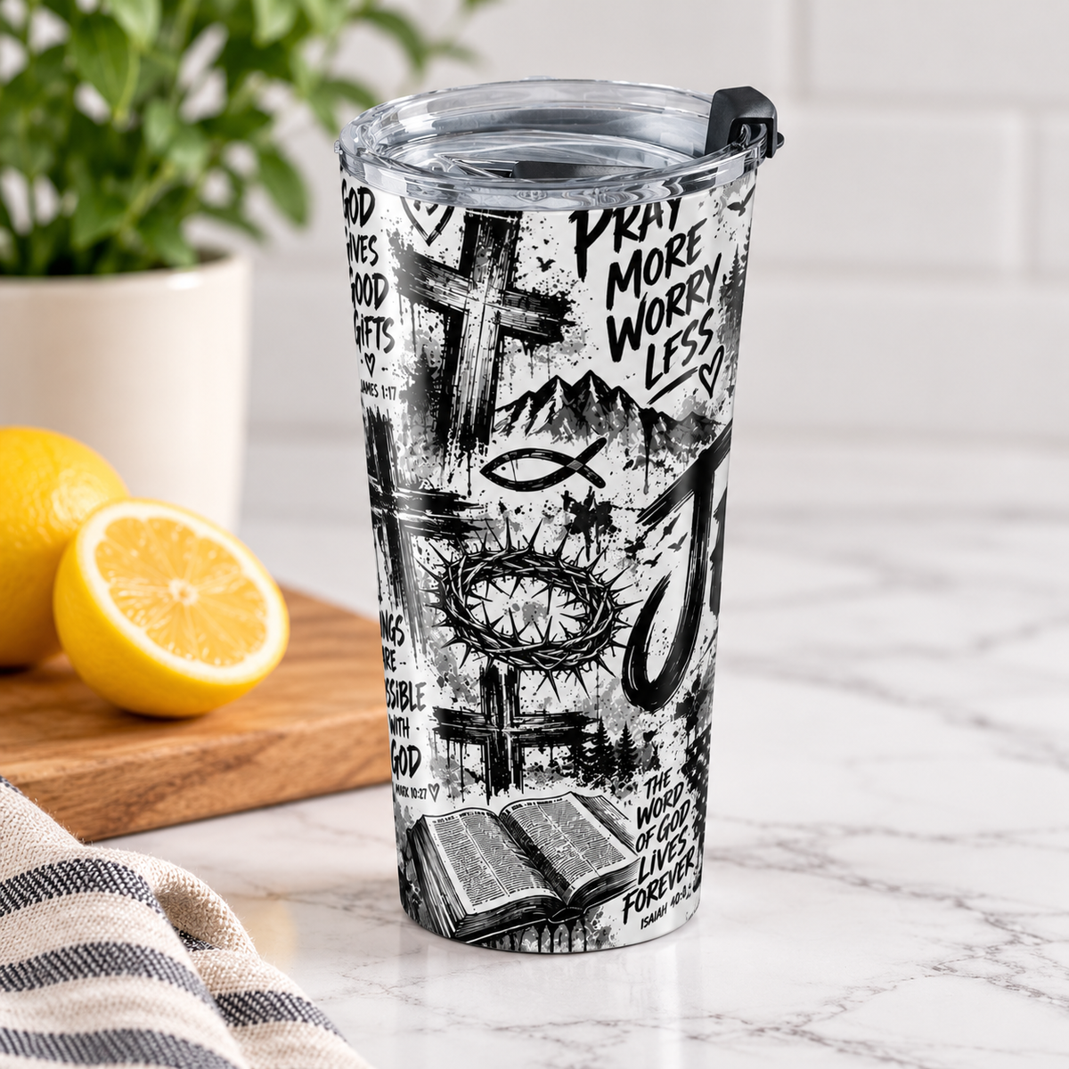Jesus Changes Everything 20oz Christian Tumbler | Black & White Faith-Inspired Travel Cup