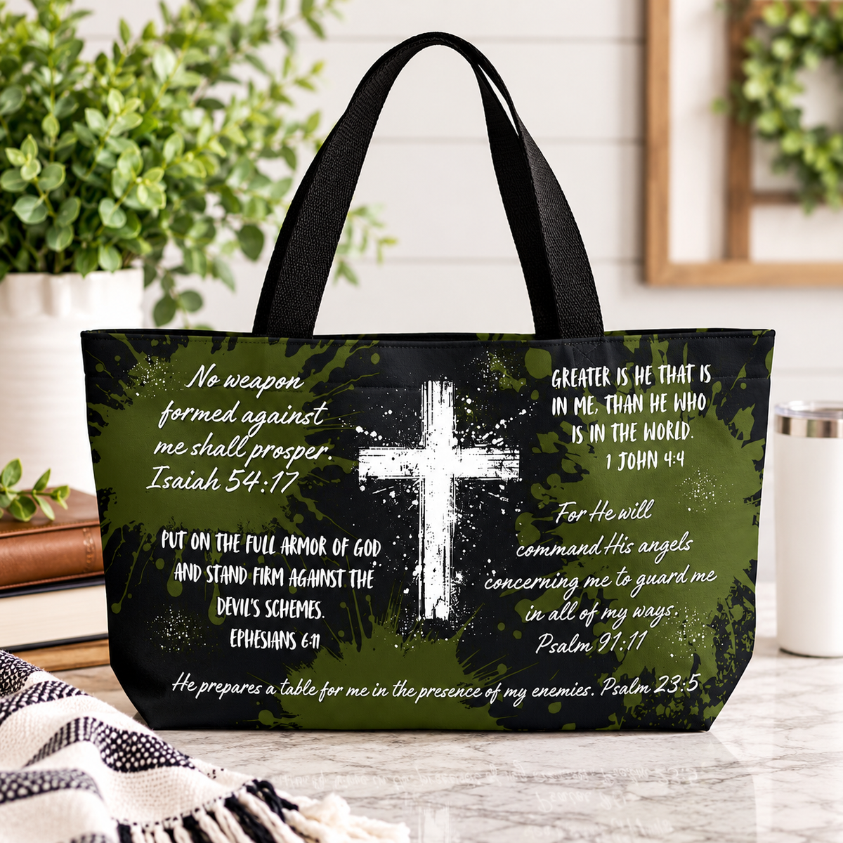 Christian Scripture Tote Bag – Armor of God & Bible Verses | 24" x 13" Large Faith-Inspired Tote