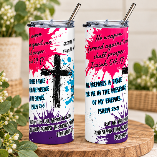 20 oz Christian Bible Verse Tumbler with Straw - God's Protection Scriptures & Cross Design