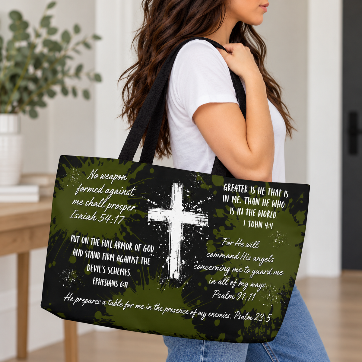 Christian Scripture Tote Bag – Armor of God & Bible Verses | 24" x 13" Large Faith-Inspired Tote