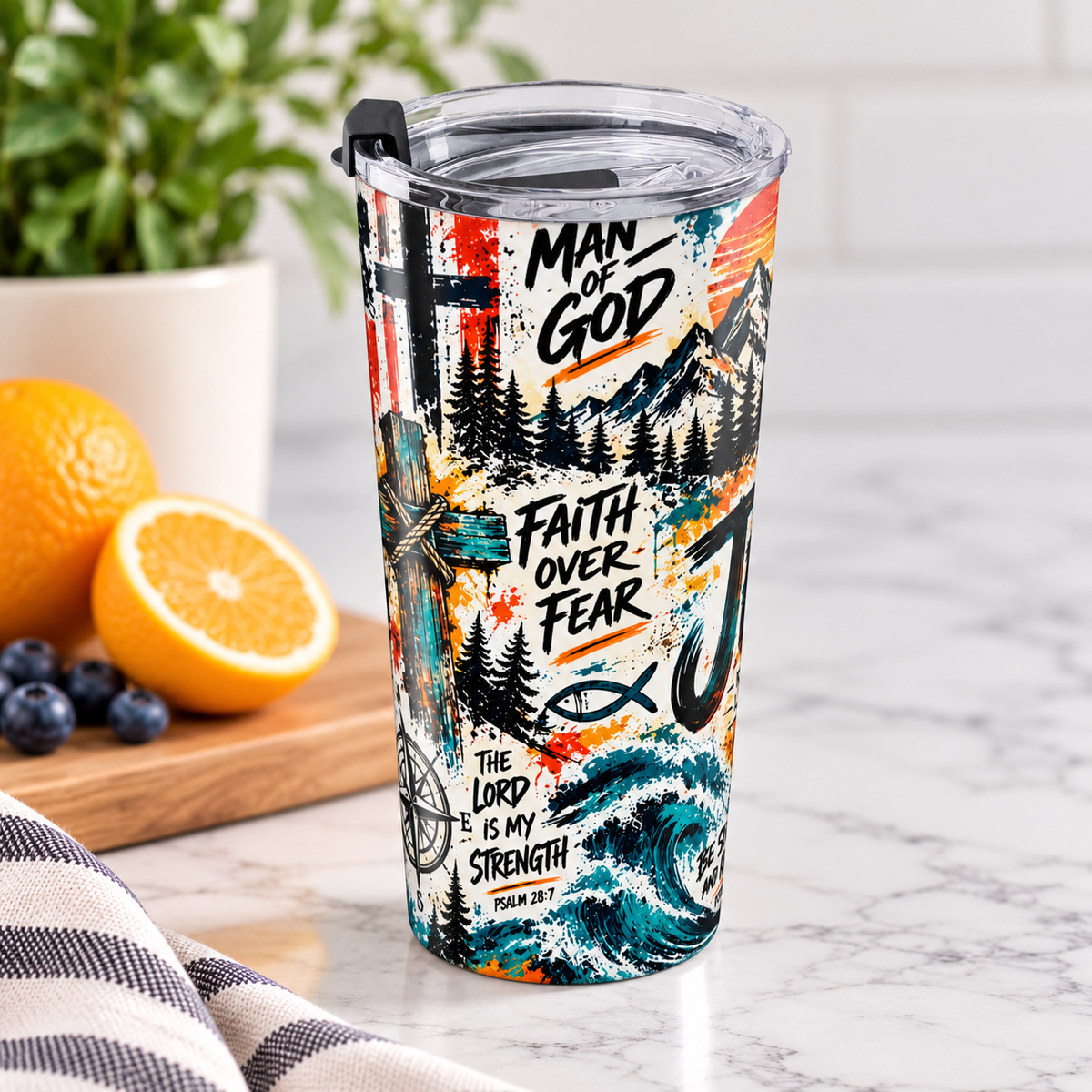 Jesus King of Kings 20oz Christian Tumbler | Colorful Faith-Inspired Travel Cup with Bible Verses