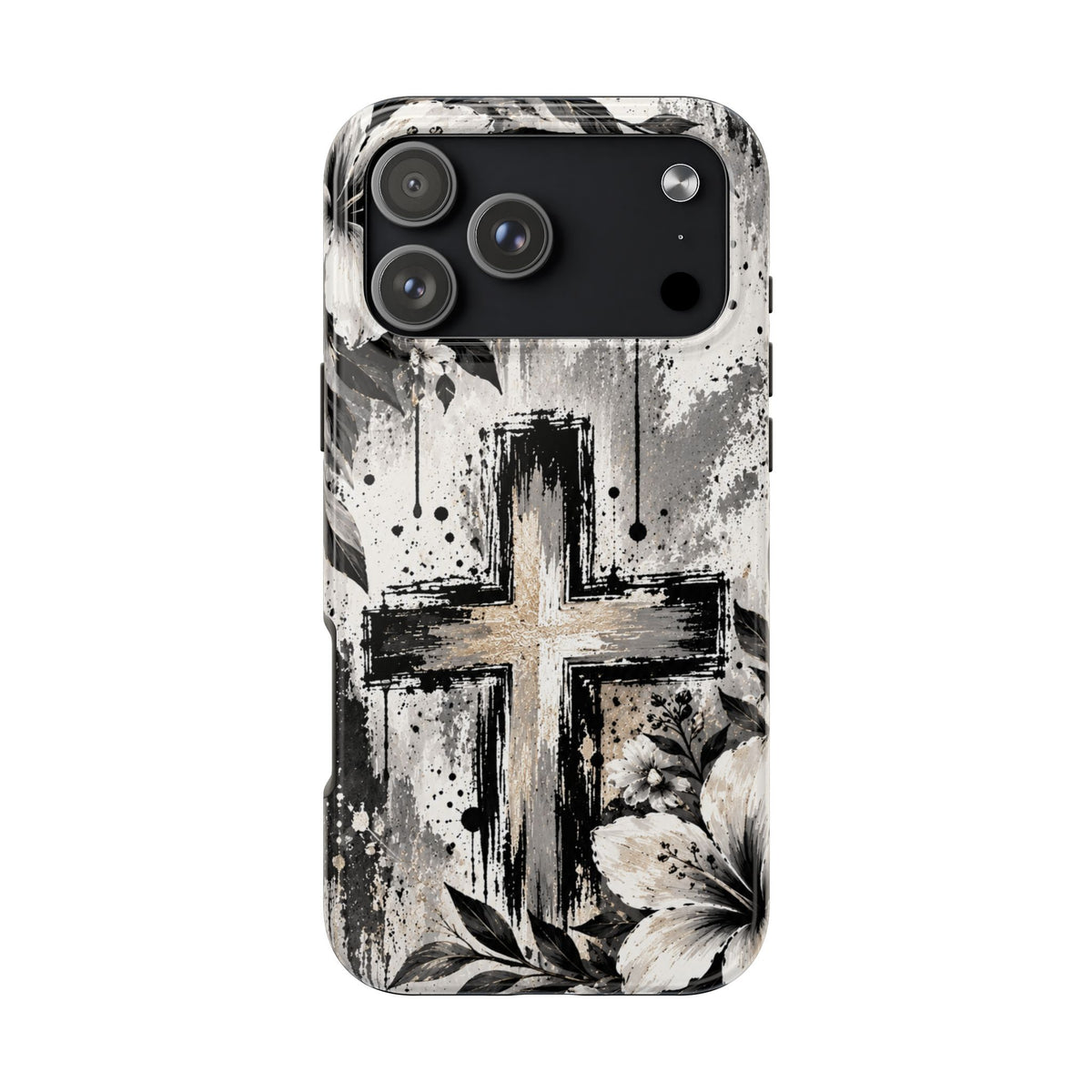 Black & White Floral Cross Christian Phone Case | Faith-Inspired Protective iPhone Case