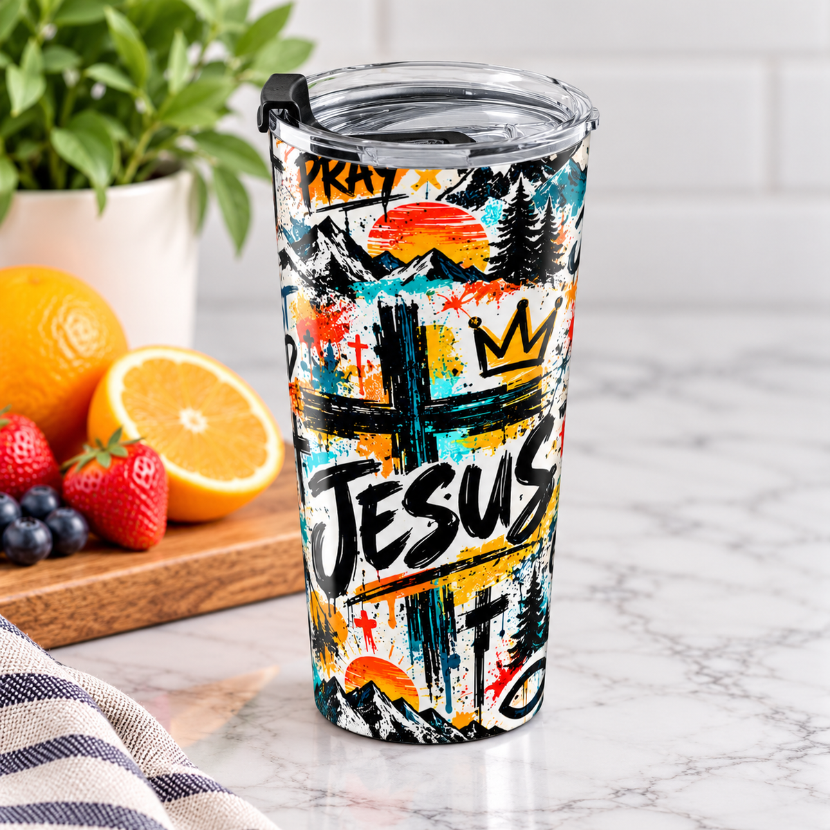Jesus Christian 20oz Tumbler | Colorful Graffiti Faith-Inspired Stainless Steel Travel Cup