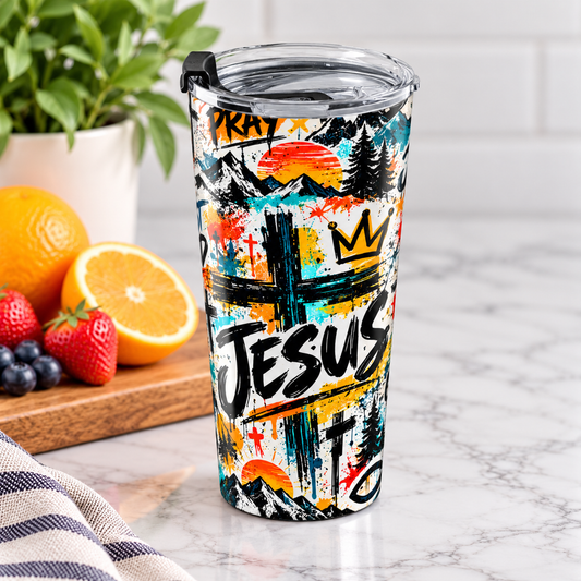 Jesus Christian 20oz Tumbler | Colorful Graffiti Faith-Inspired Stainless Steel Travel Cup