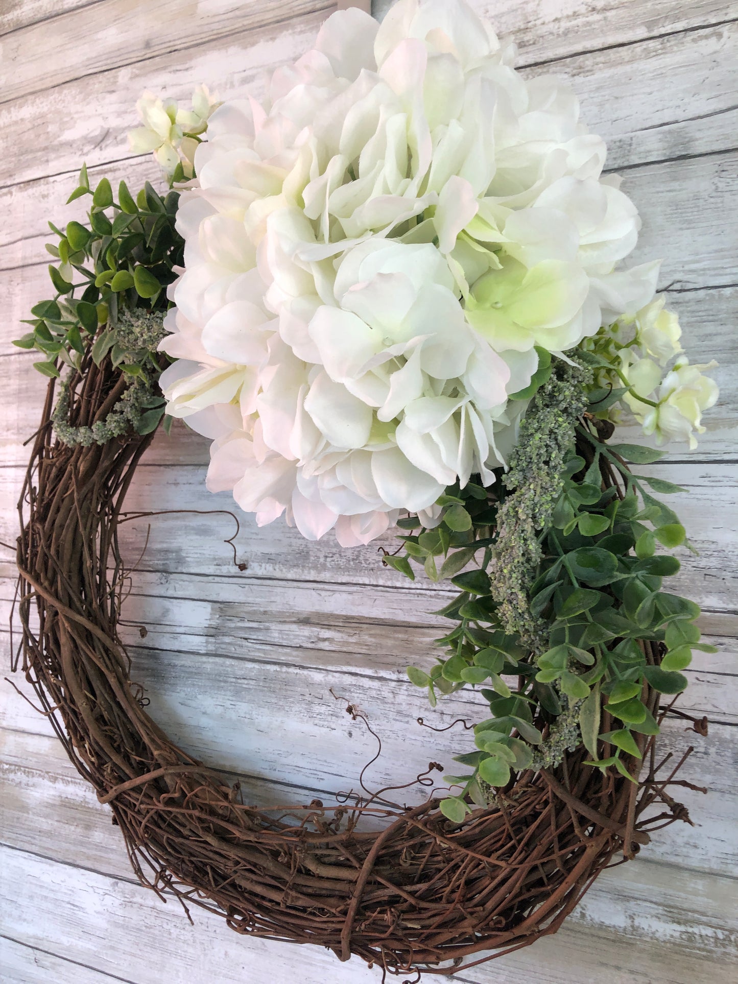 Eucalyptus And Hydrangeas Grapevine Door Wreath