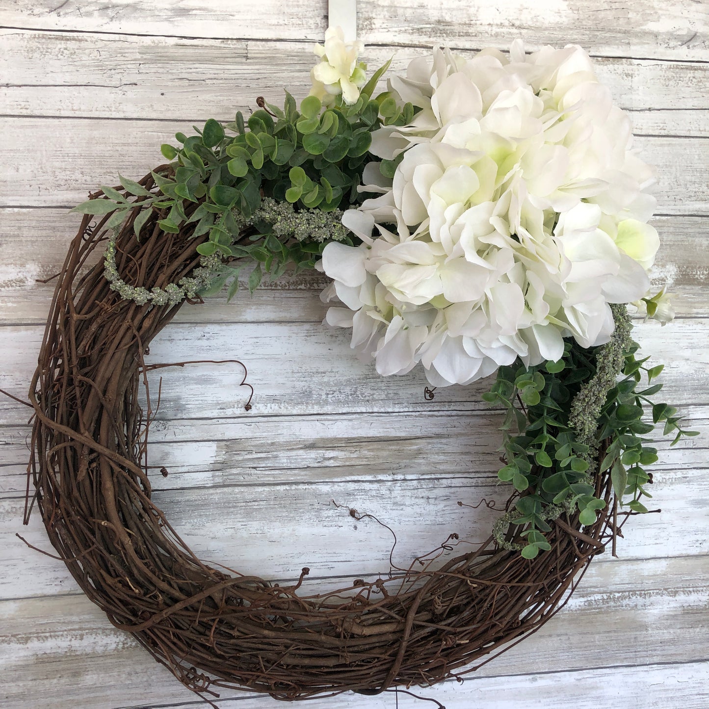 Eucalyptus And Hydrangeas Grapevine Door Wreath