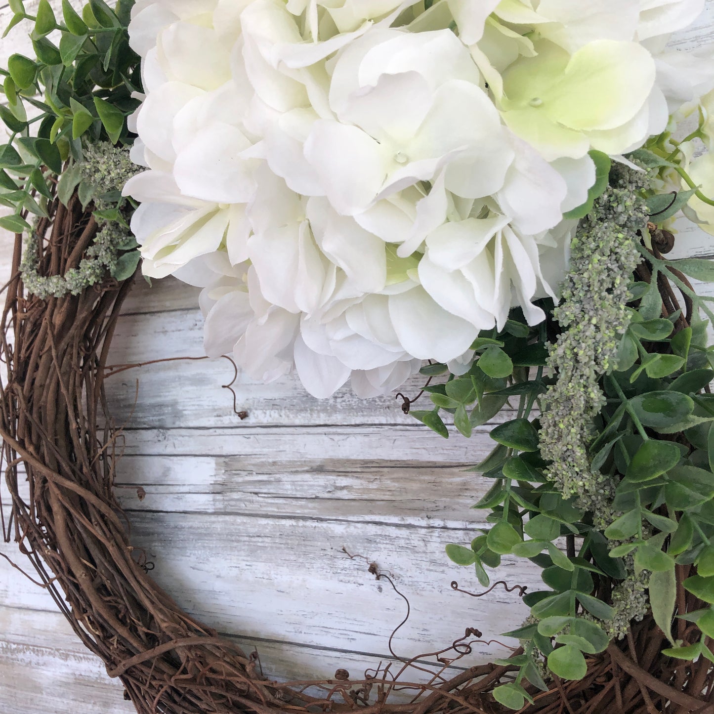 Eucalyptus And Hydrangeas Grapevine Door Wreath