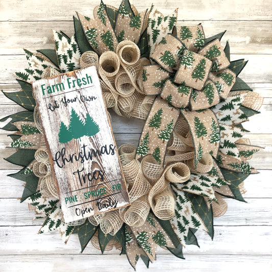 Christmas Door Wreath. Farm Fresh Christmas Tree Wreath