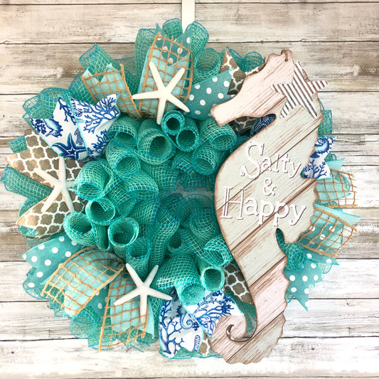 Seahorse Nautical Door Wreath. Handmade beach wreath