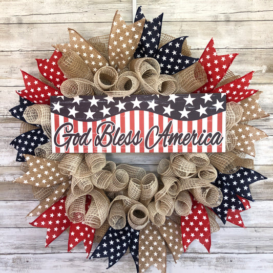 Handmade Patriotic Door Wreath - God Bless America Star Wreath