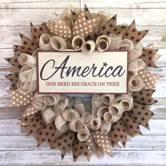 America, God Shed His Grace On Thee Patriotic Handmade Door Wreath