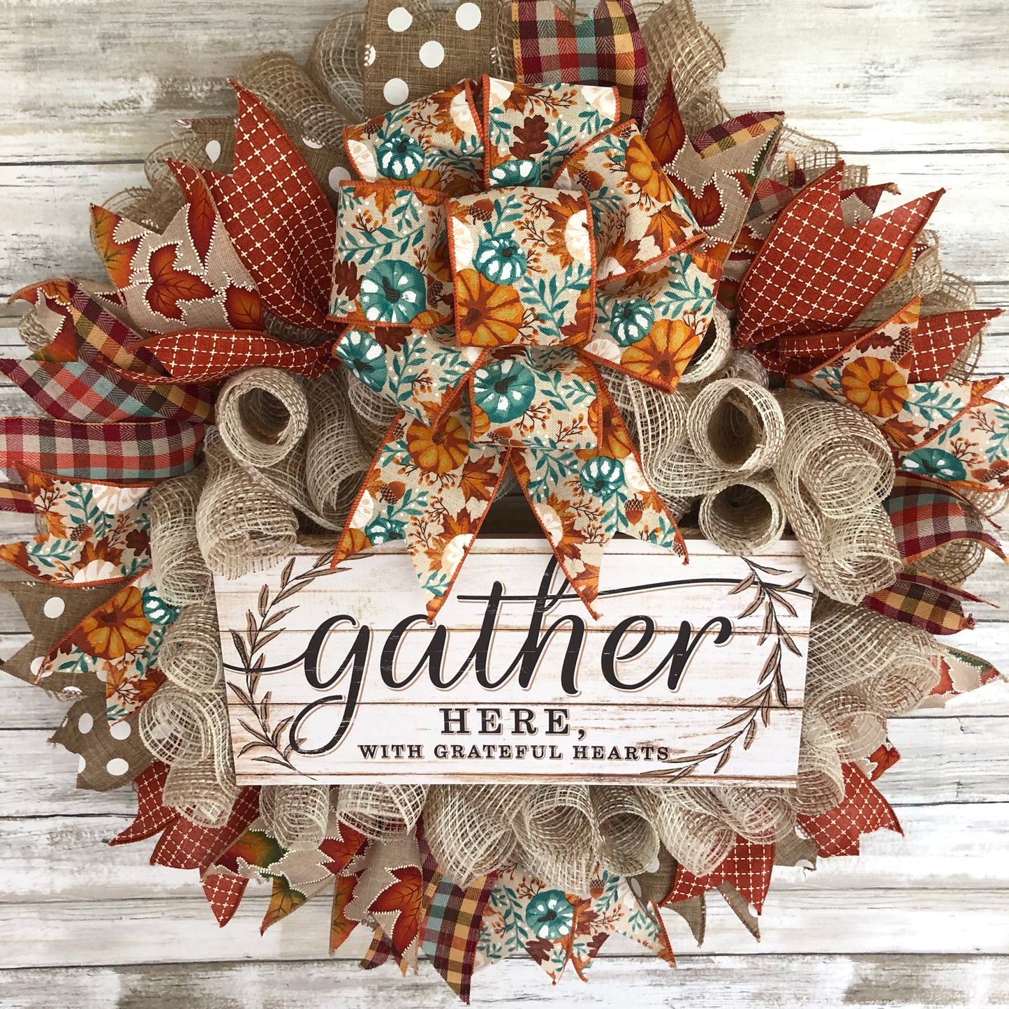 Handmade Autumn Door Wreath. Gather Here Door Wreath