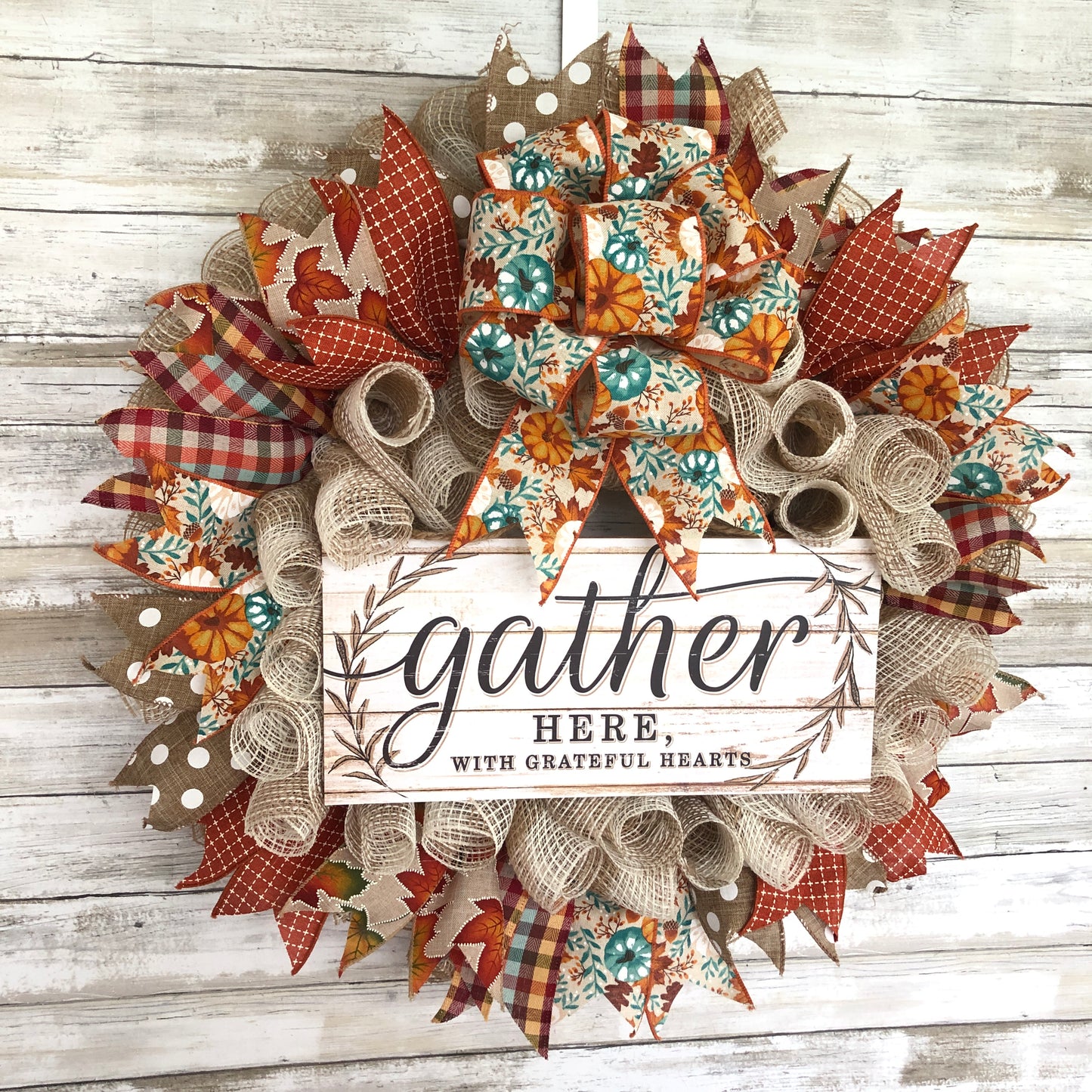 Handmade Autumn Door Wreath. Gather Here Door Wreath