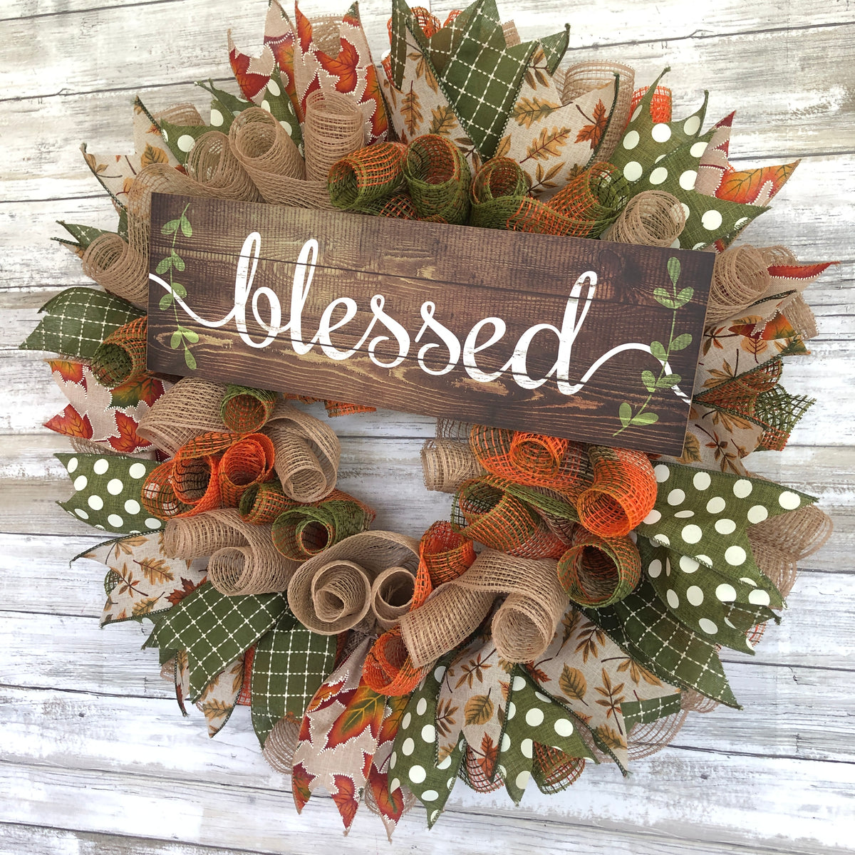 Blessed Handmade Fall Wreath | Rustic Autumn Front Door Wreath with Farmhouse Sign