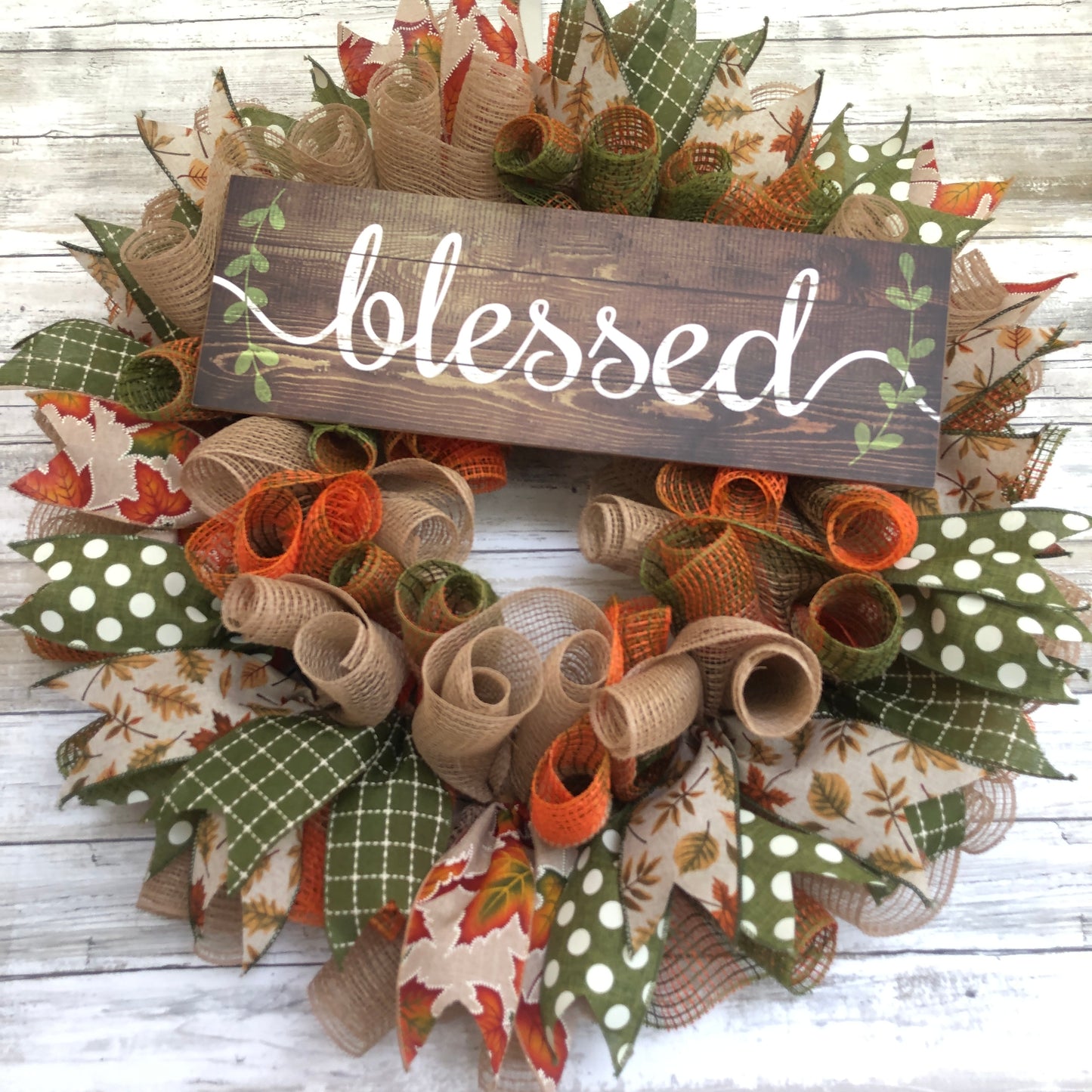 Blessed Handmade Fall Wreath | Rustic Autumn Front Door Wreath with Farmhouse Sign