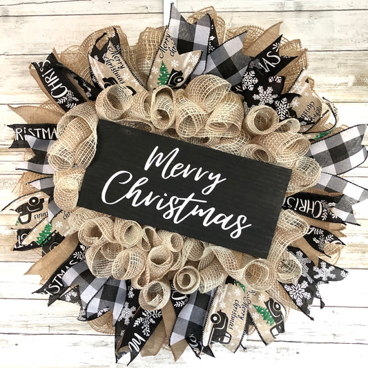 Merry Christmas Holiday Door Wreath, Handmade Door Wreath For Christmas Season