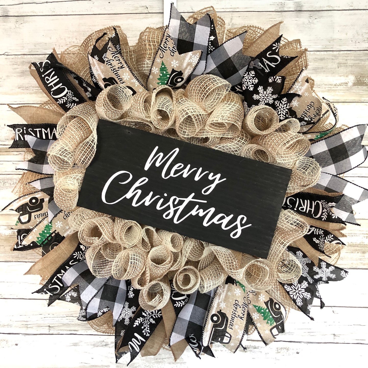 Merry Christmas Holiday Door Wreath, Handmade Door Wreath For Christmas Season