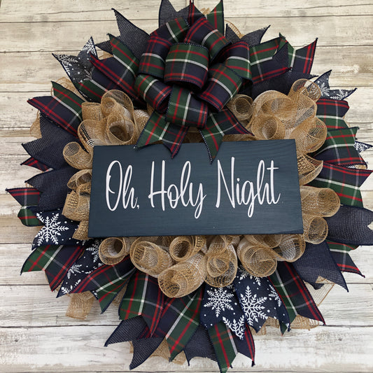 Oh, Holy Night Christmas Holiday Door Wreath, Handmade Door Wreath For Christmas Season