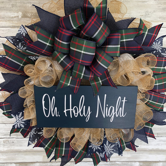 Oh, Holy Night Christmas Holiday Door Wreath, Handmade Door Wreath For Christmas Season