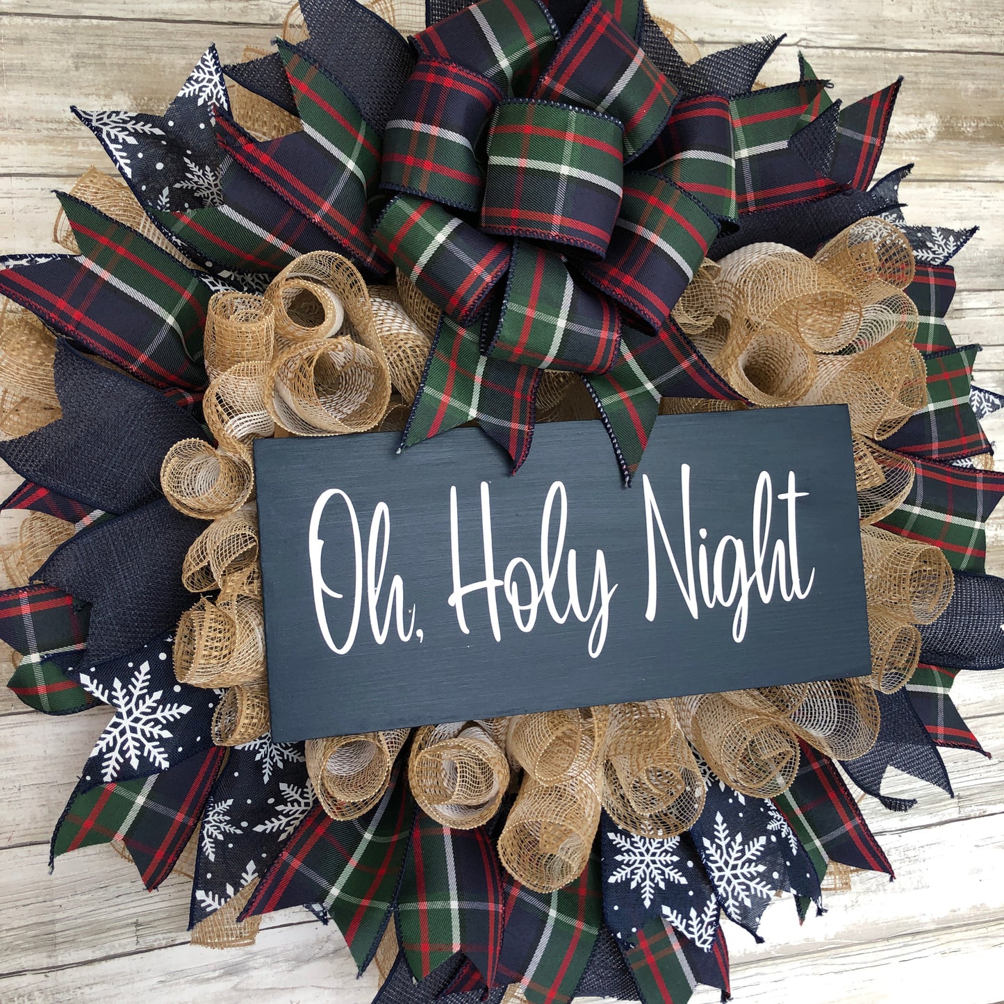 Oh, Holy Night Christmas Holiday Door Wreath, Handmade Door Wreath For Christmas Season