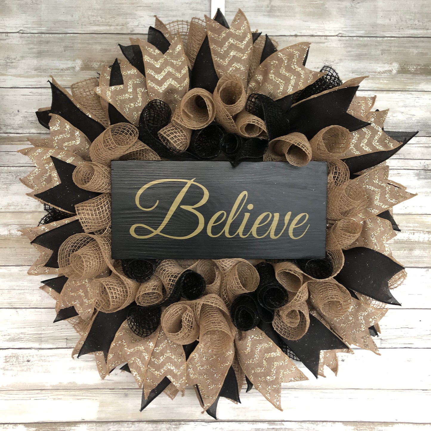 'Believe' Holiday Door Wreath, Handmade Door Wreath For Christmas Season