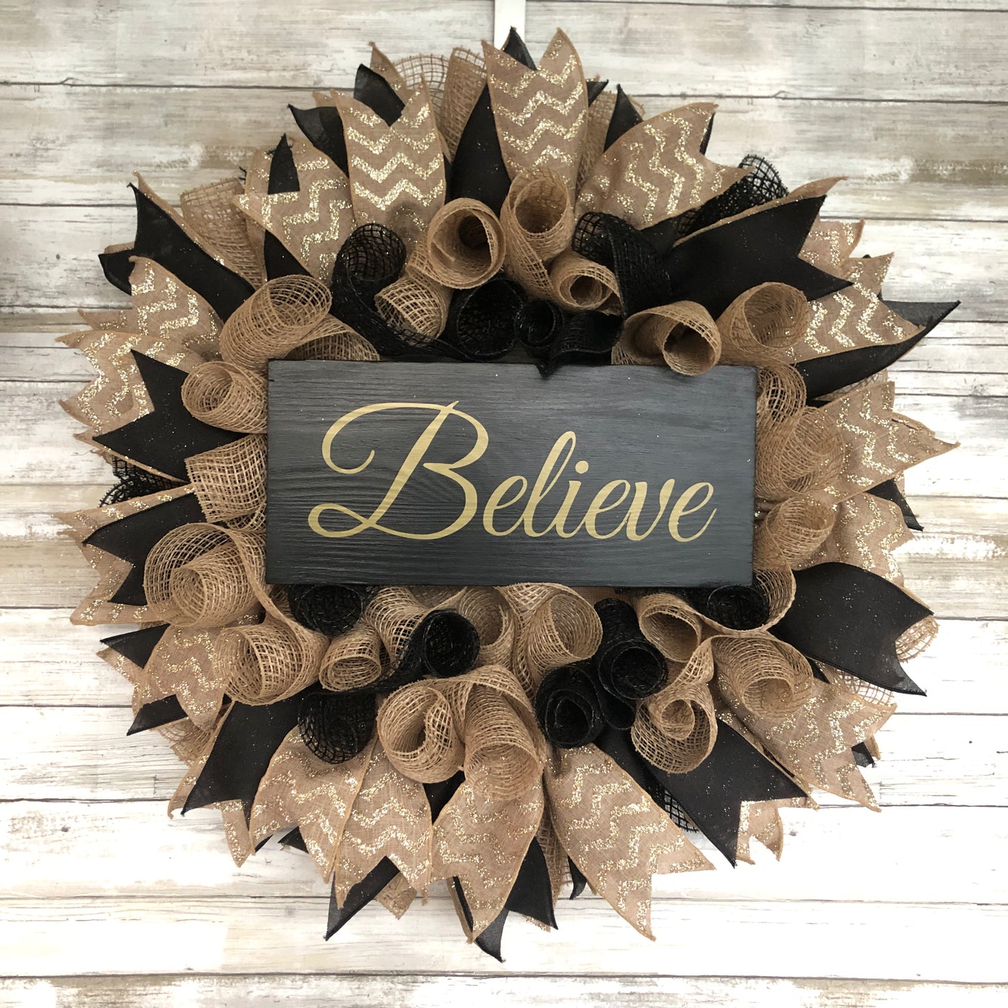 'Believe' Holiday Door Wreath, Handmade Door Wreath For Christmas Season