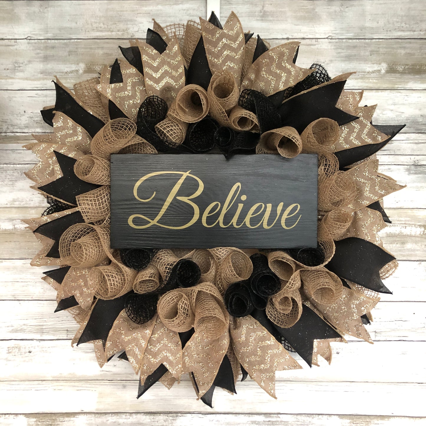 'Believe' Holiday Door Wreath, Handmade Door Wreath For Christmas Season