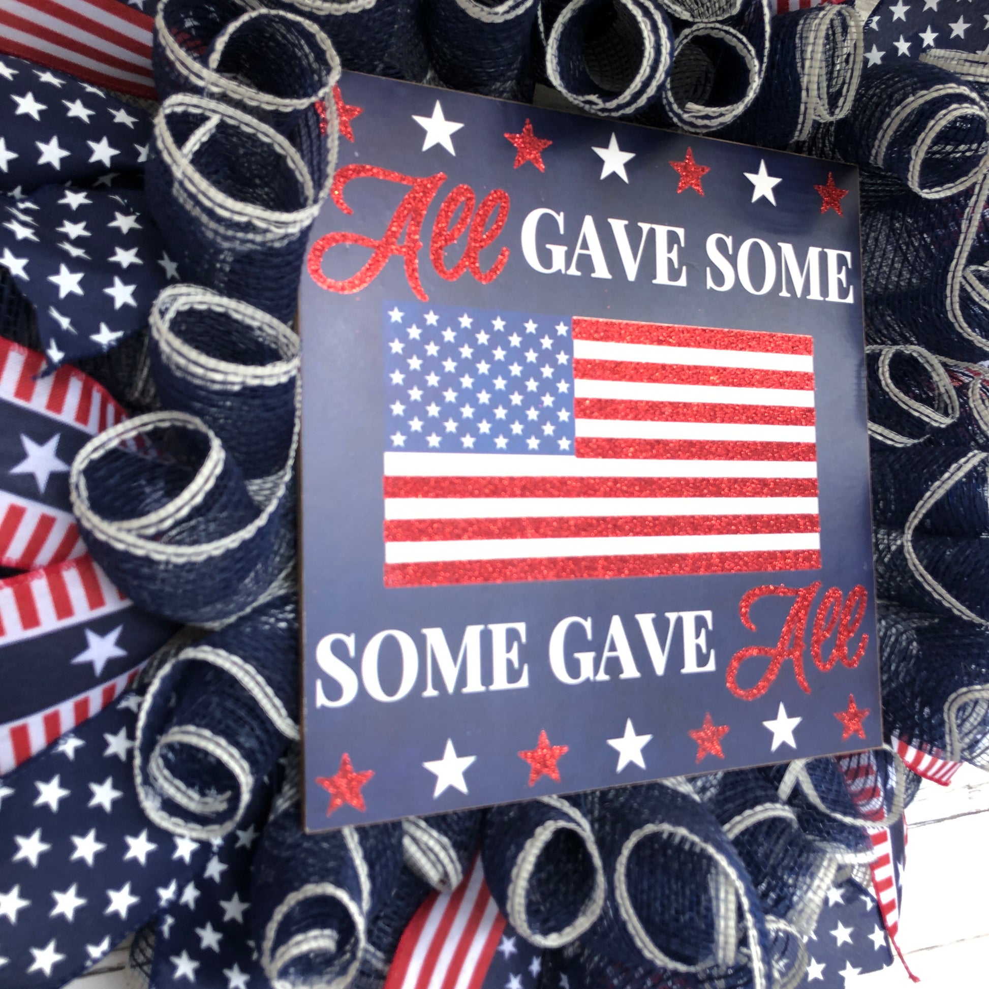 All Gave Some, Some Gave All Door Wreath.  Navy And Red American Flag Patriotic USA Freedom Wreath