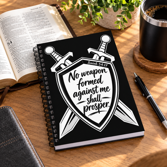 No Weapon Formed Against Me Shall Prosper Spiral Notebook | Isaiah 54:17 Christian Journal