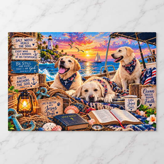 Christian Labrador Retriever Jigsaw Puzzle | Coastal Faith & Dog Lover Gift