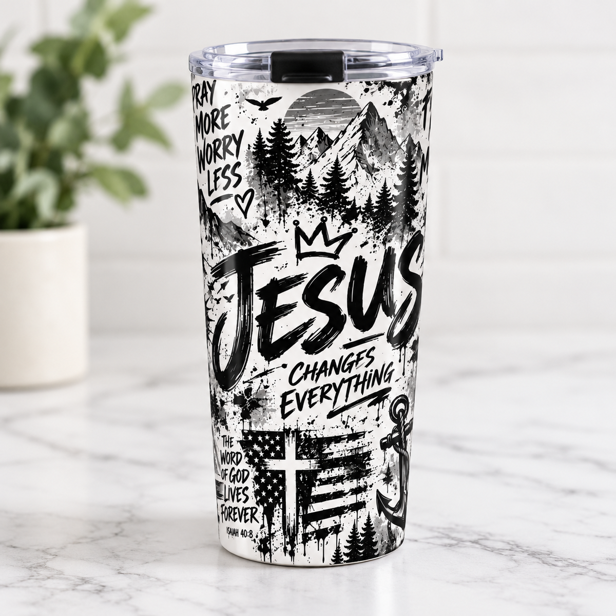 Jesus Changes Everything 20oz Christian Tumbler | Black & White Faith-Inspired Travel Cup