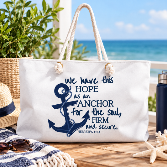 Hope as an Anchor Christian Tote Bag | Hebrews 6:19 Bible Verse Beach Bag | Large Double-Sided Faith Tote