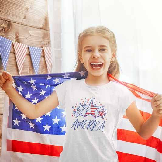 America tshirt for patriot kids.  Red white and blue star America Tee for youth and kids. Patriotic kids clothing and tshirt. 