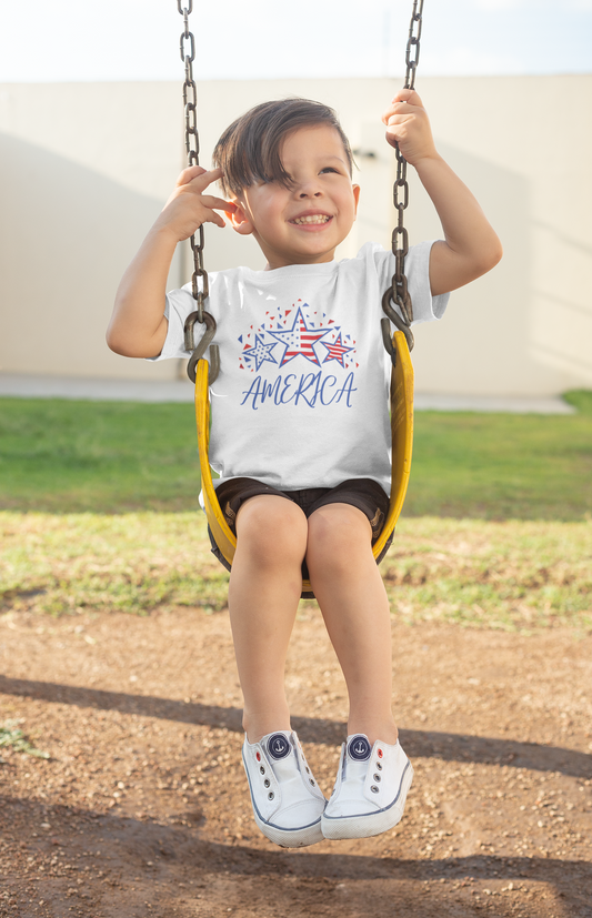 America Patriotic toddler t-shirt. Red, white and blue stars toddler tee.