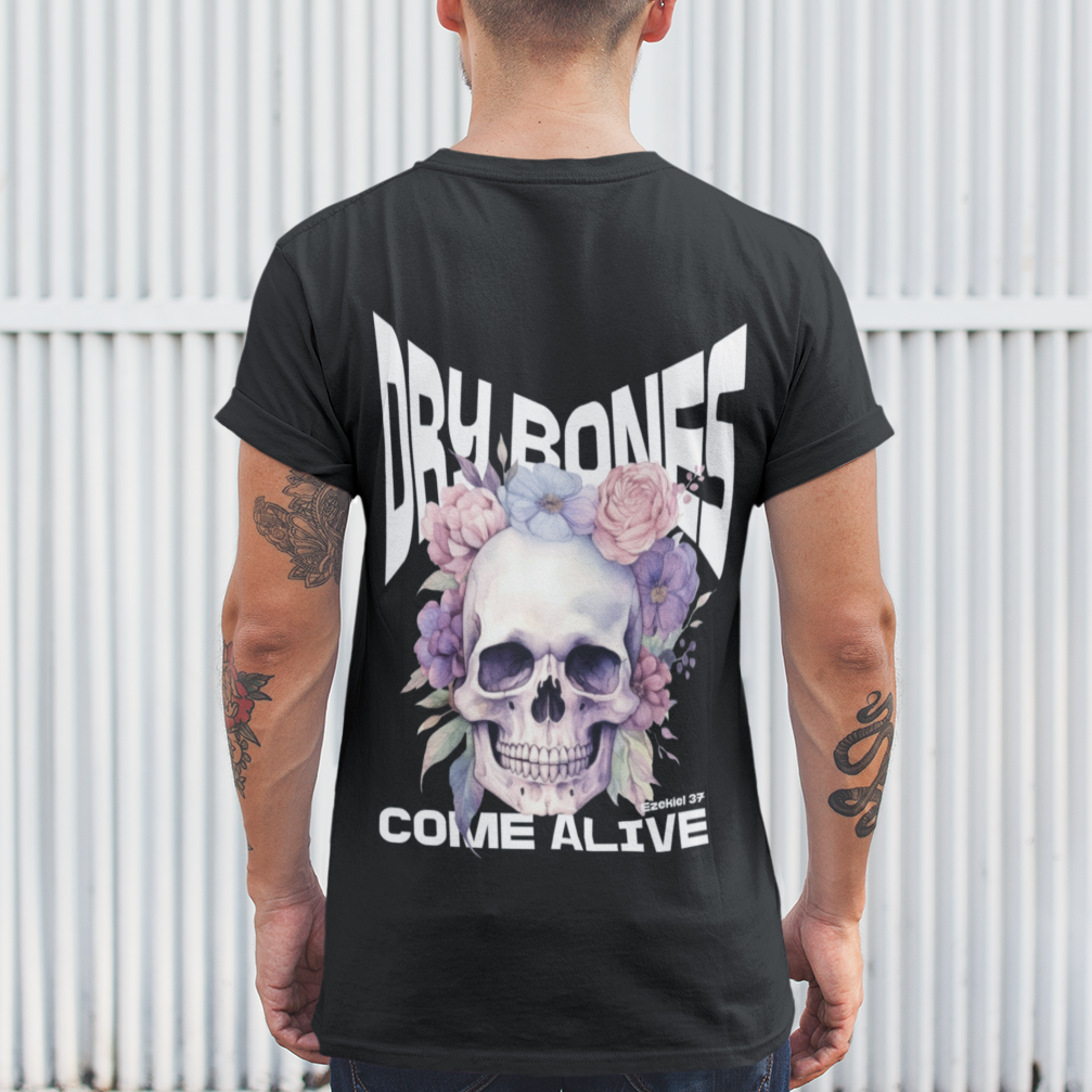 Dry Bones Come Alive, Ezekiel 37 Bible Verse Short Sleeve Tee, Christian Skull Tee, Funky Christian Apparel
