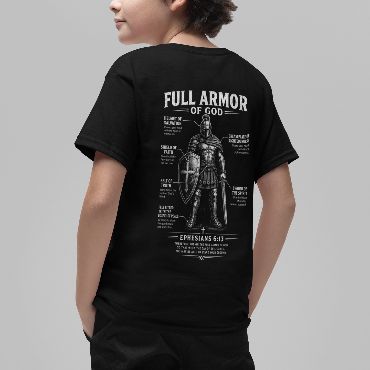 Kids Full Armor of God Christian Graphic T-Shirt (Ephesians 6:13)