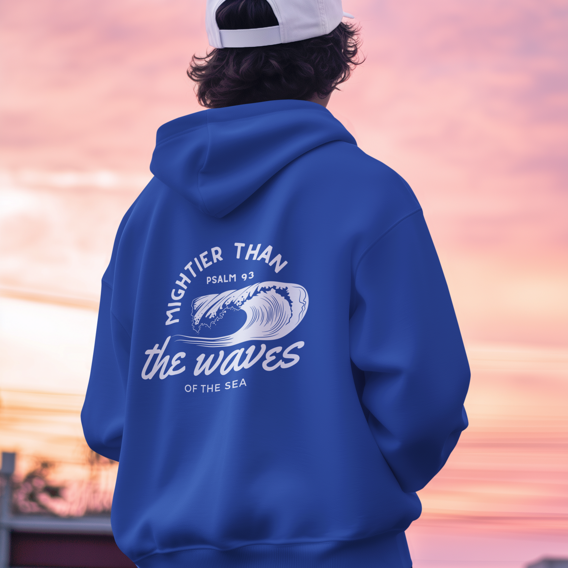 Psalm 93 'Mightier Than The Waves' Bible Verse Full Zip Hoodie | Christian Zip-Up Sweatshirt, Faith-Based Clothing, Scripture Hoodie. Roayl Blue zip up