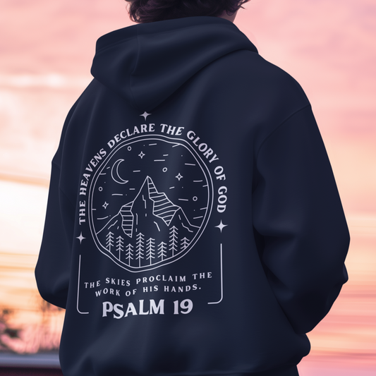 Psalm 19 Zip-Up Hooded Sweatshirt, Super Soft 'The Heavens Declare God's Glory', Faith-Inspired Bible Verse Full Zip Hoodie