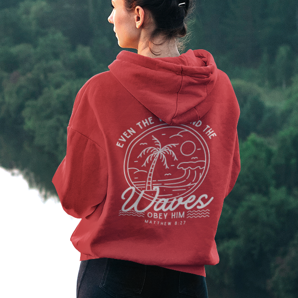 Even The Wind And The Waves Obey Him Full Zip Hoodie,  Christian Bible Verse Ocean Zip Up Hooded Sweatshirt