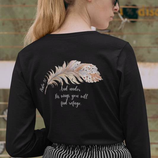 Psalm 91 womens long sleeve TeeWomen's Psalm 91 Long Sleeve Tee. Christian Women's Bible Verse Tee. Beautiful Women's Scripture T-Shirt. Psalm 91 Bible Verse Shirt.